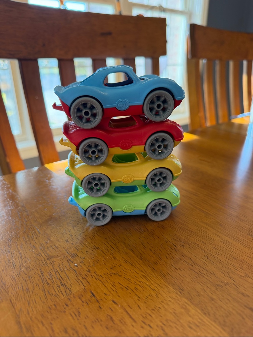 Green Toys Stack and Link Racer 4 Car Set Pretend Play, Motor Skills, Kids Toy